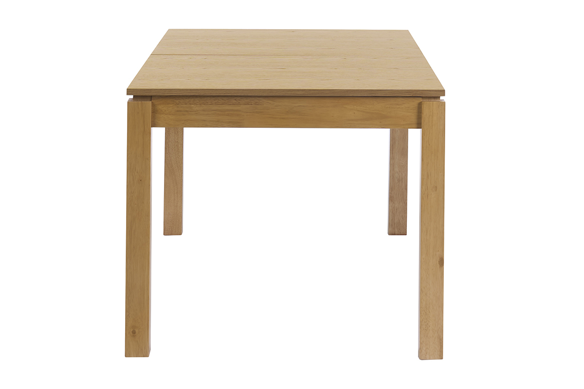 Tavolo da pranzo allungabile in legno chiaro di rovere, vista laterale, dimensioni L170-230 cm.