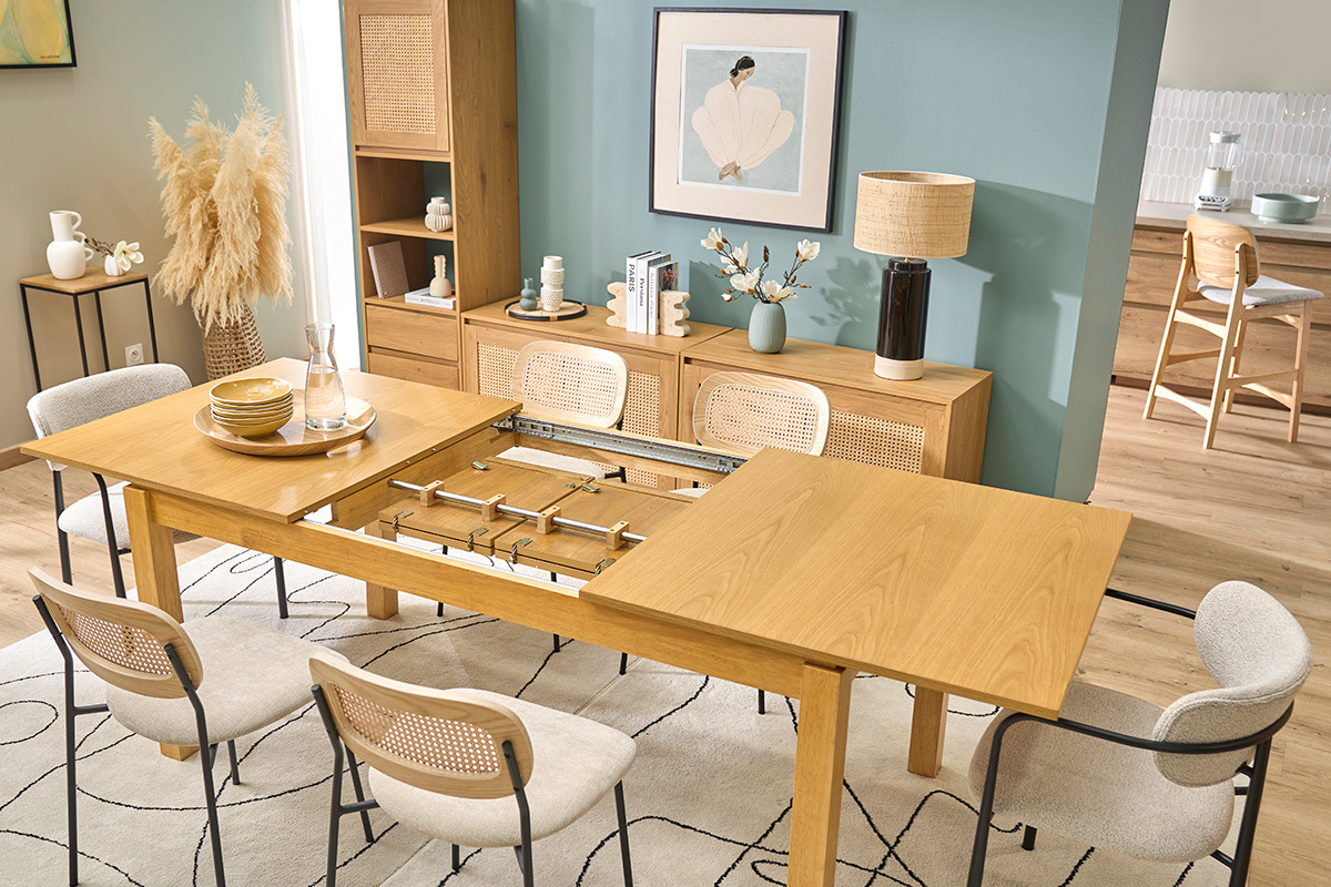 Table da pranzo allungabile in legno chiaro rovere L170-230 cm SYLVA