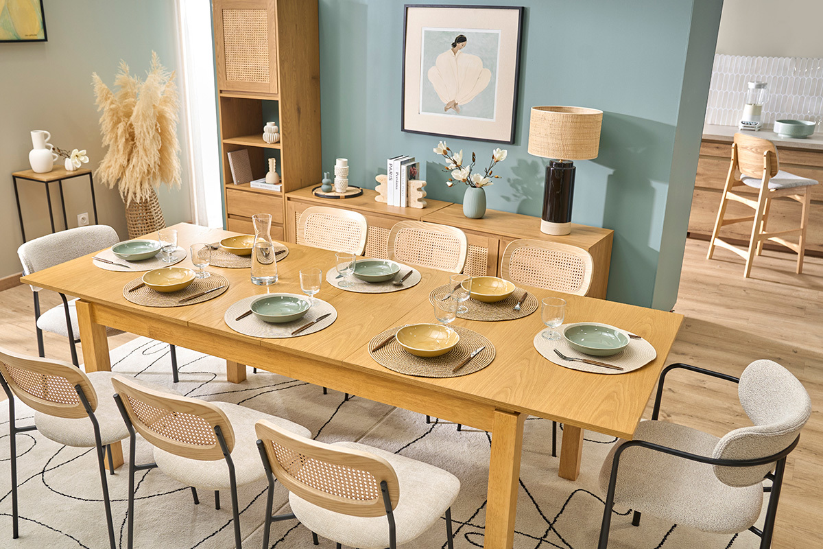 Table da pranzo allungabile in legno chiaro rovere L170-230 cm SYLVA