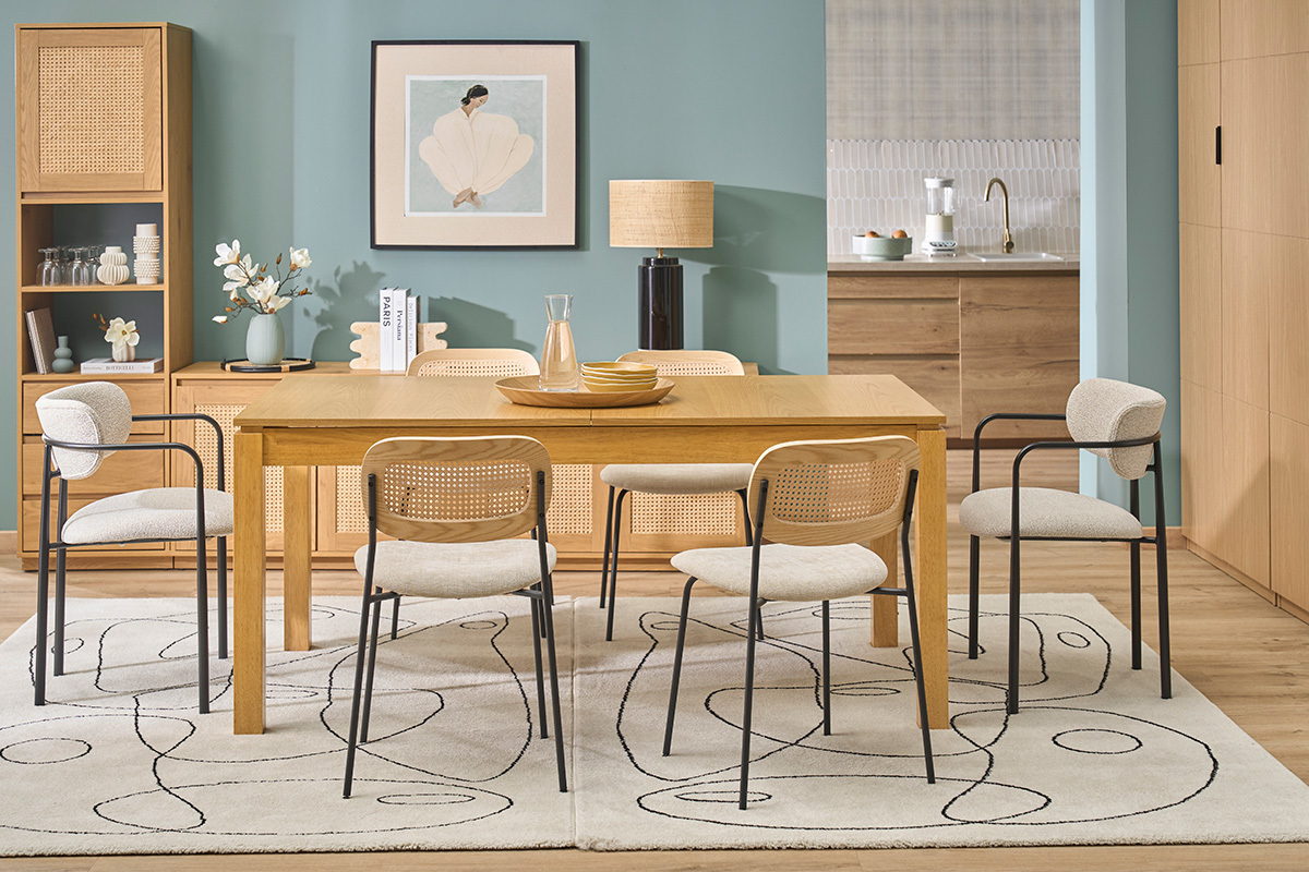 Table da pranzo allungabile in legno chiaro rovere L170-230 cm SYLVA