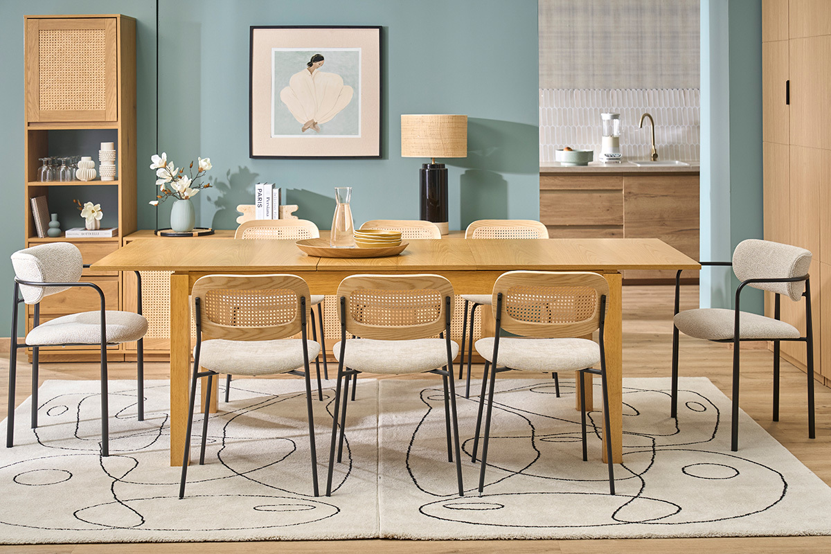 Table da pranzo allungabile in legno chiaro rovere L170-230 cm SYLVA