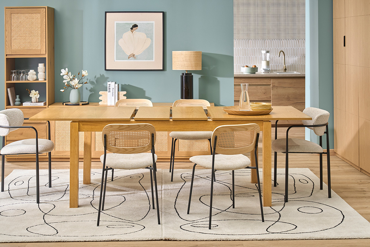 Table da pranzo allungabile in legno chiaro rovere L170-230 cm SYLVA
