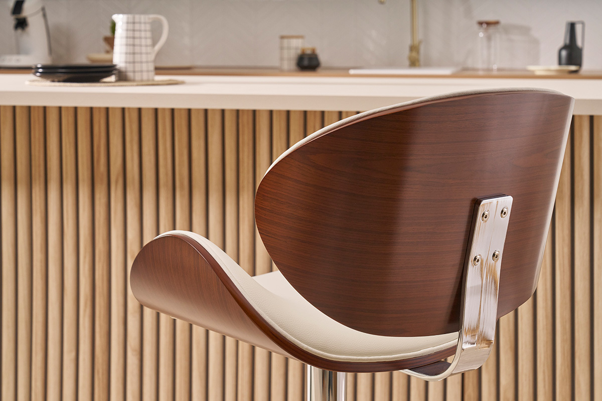 Tabouret da bar design bianco e legno scuro WALNUT