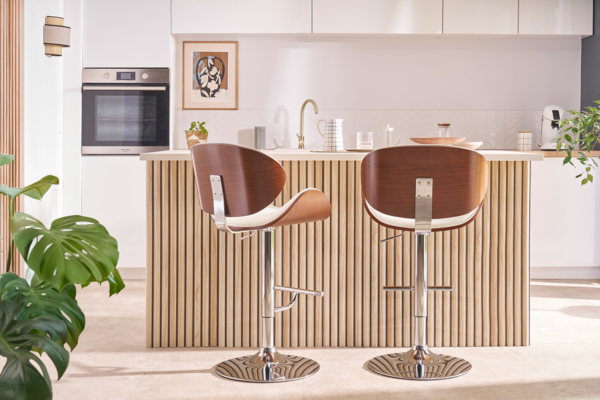 Tabouret da bar design bianco e legno scuro WALNUT