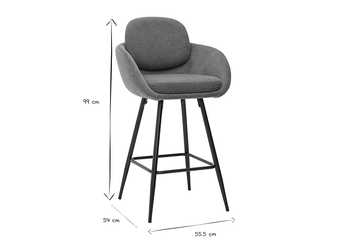 Dimensioni dello sgabello da bar: altezza 99 cm, profondit� 54 cm, larghezza 55,5 cm in nero e bianco.