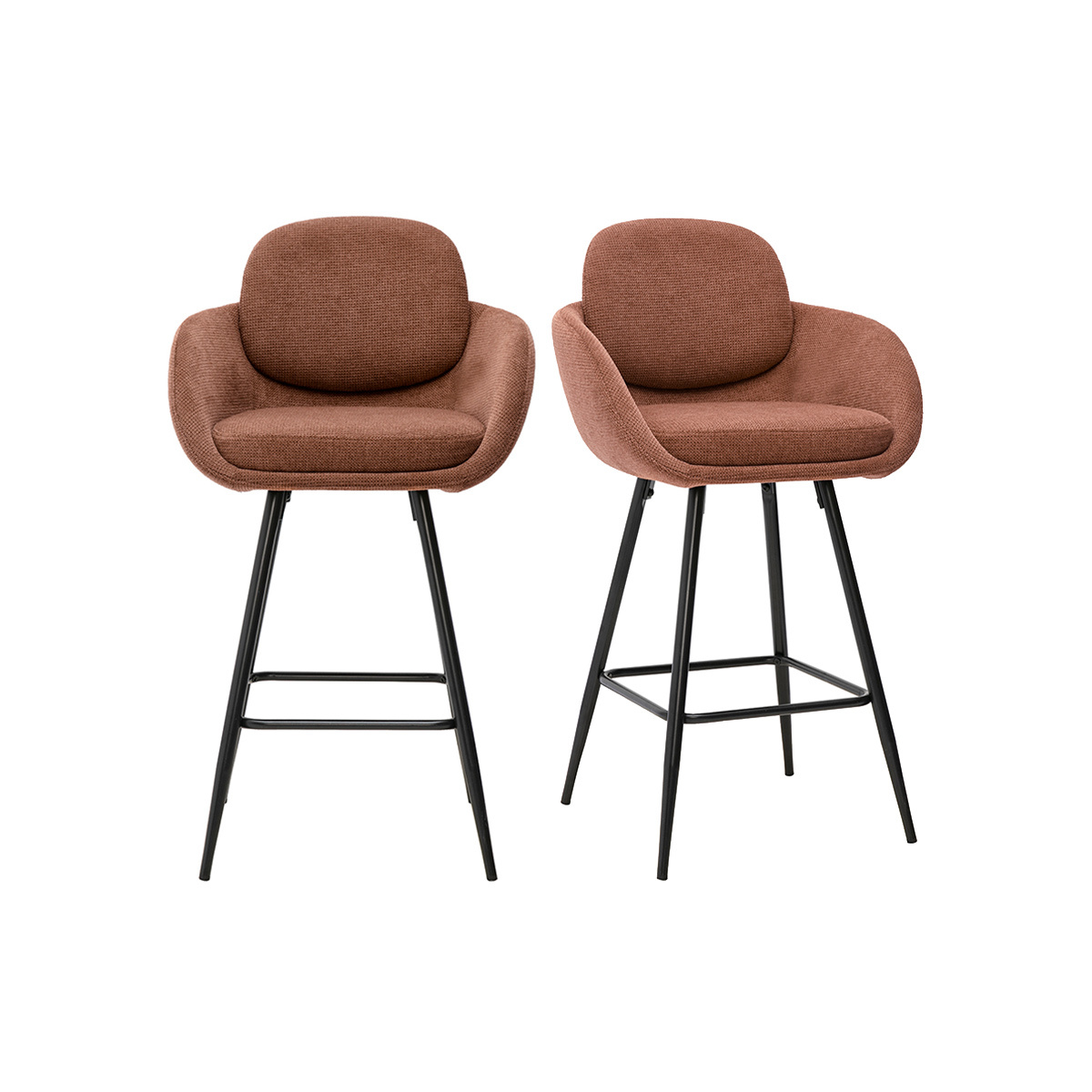 Tabouret da bar in tessuto a chenille terra bruciata e metallo nero H68,5 cm (lotto da 2) SLAKE
