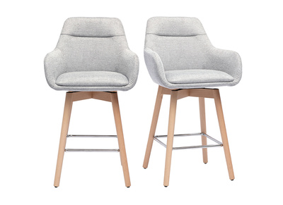 Tabouret da bar scandinavi girevoli 360° in tessuto effetto velluto grigio chiaro e legno chiaro H65 cm (set di 2) ALESS