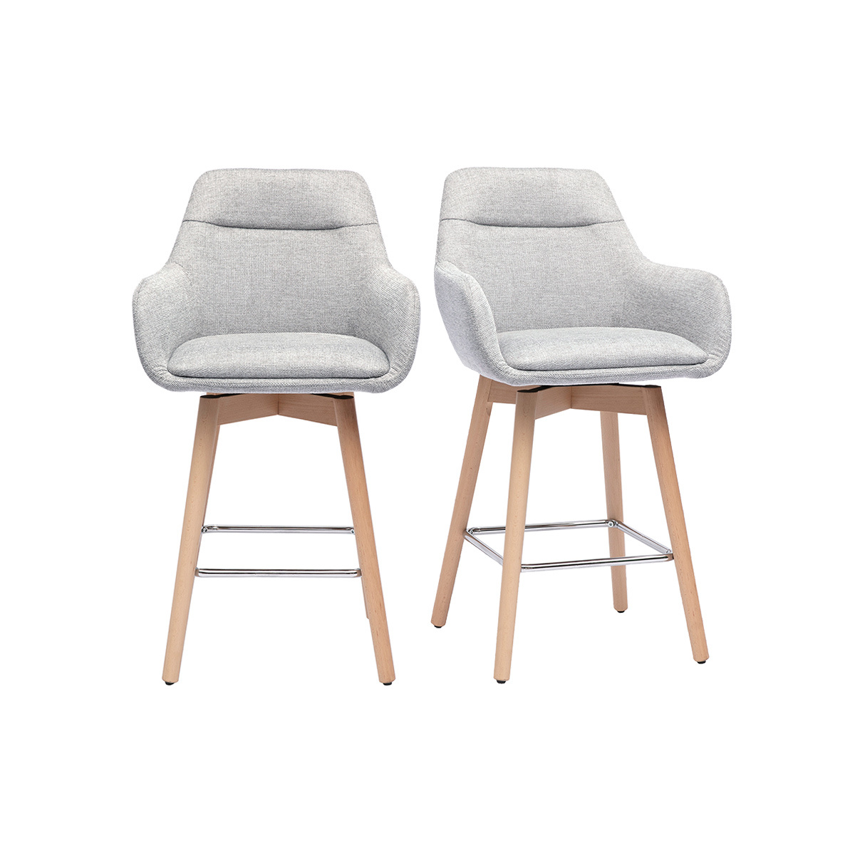 Tabouret da bar scandinavi girevoli 360° in tessuto effetto velluto grigio chiaro e legno chiaro H65 cm (set di 2) ALESS