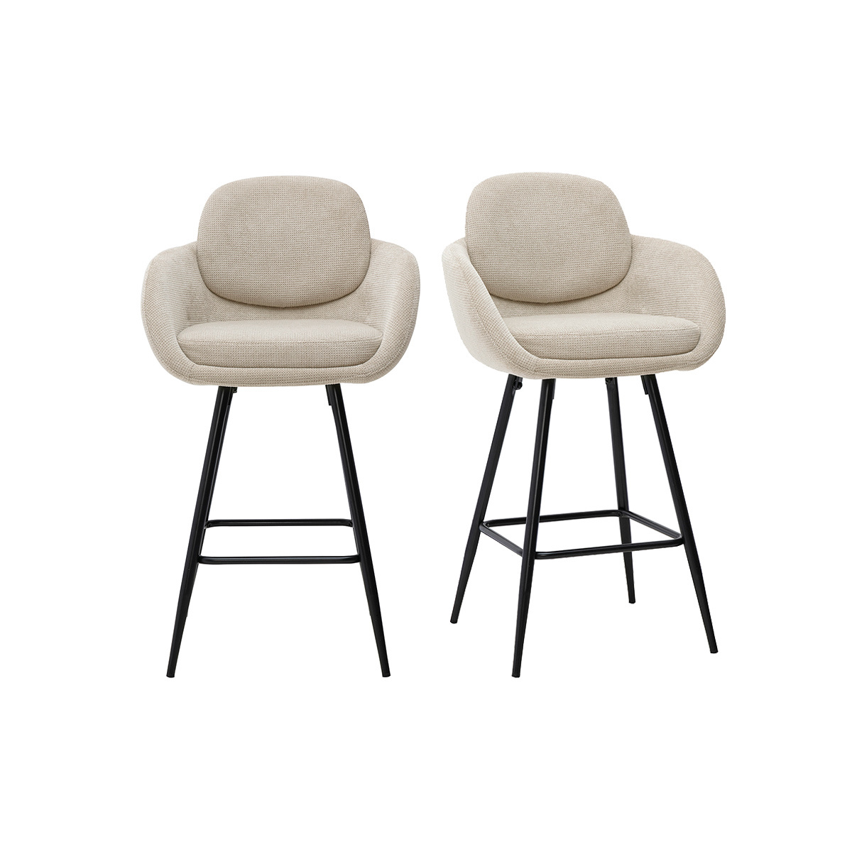 Sgabelli da bar in tessuto ciniglia beige e metallo nero H68,5 cm (lotto di 2) SLAKE