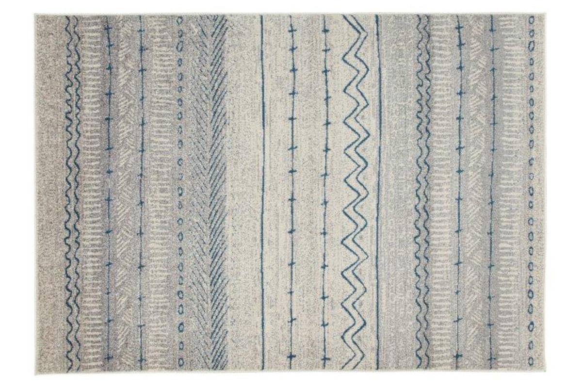 Tappeto a motivi beige e blu 150 x 220 cm TRIBAL