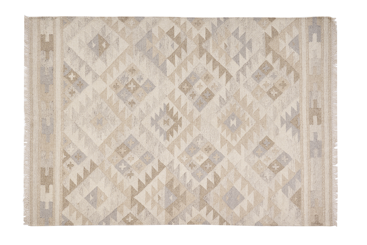 Tappeto berbero beige con motivi in lana e cotone 160 x 230 cm MAKA