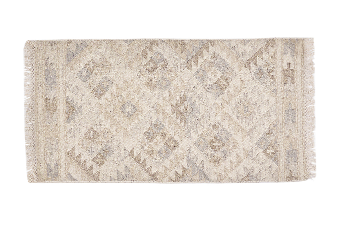 Tappeto berbero beige con motivi in lana e cotone 60 x 120 cm MAKA