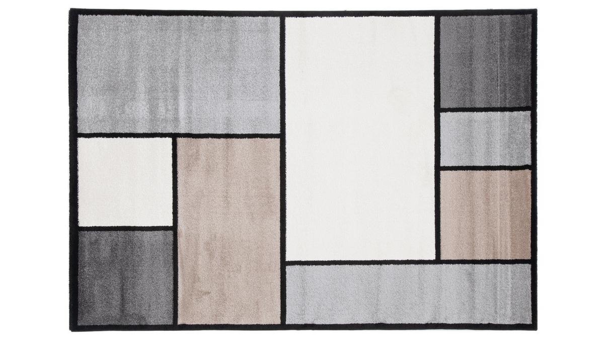 Tappeto con disegno bianco, beige e grigio 160 x 230 cm - CUBIK