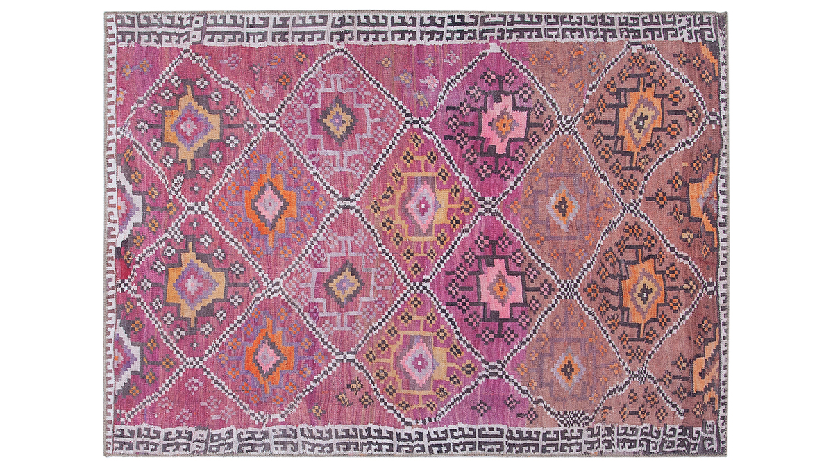 Tappeto etnico rosa a motivi L160 x L230 cm ALEV - Miliboo