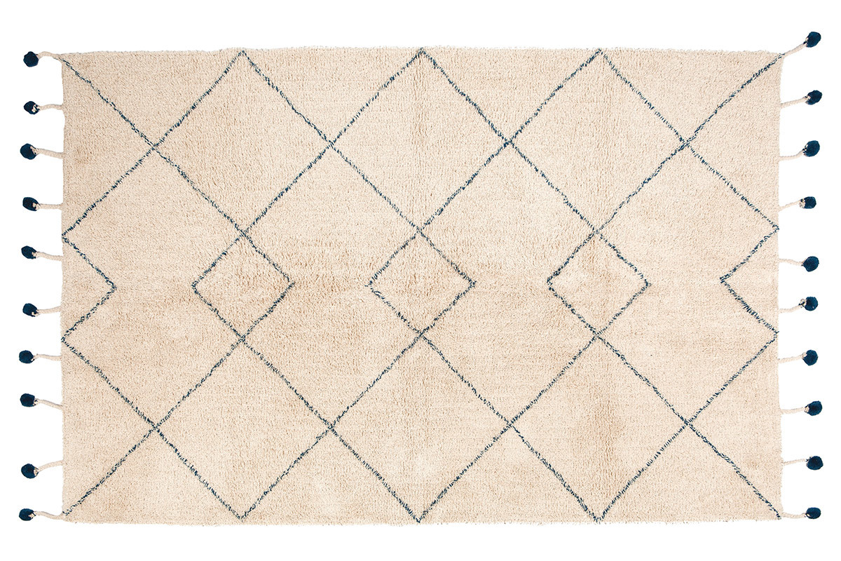 Tappeto in cotone naturale e pompon 110x170 cm TANVI
