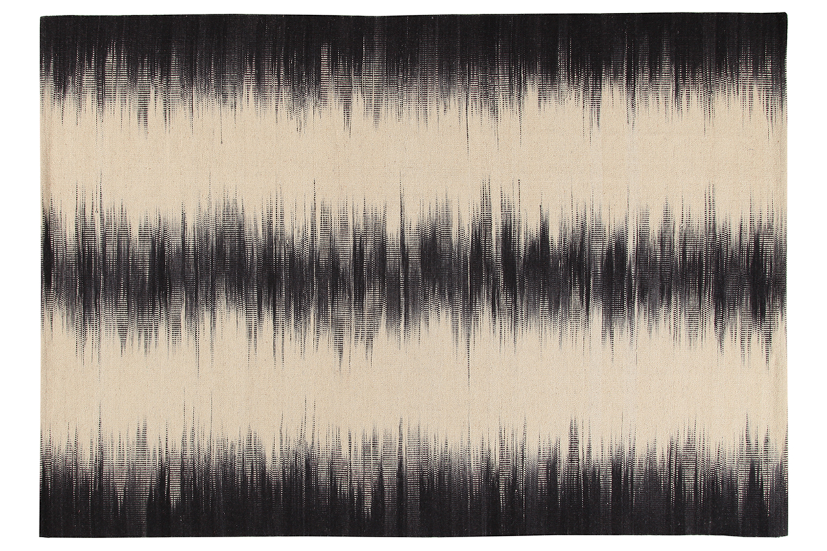 Tappeto in lana avorio e nero 160 x 230 cm IKAT