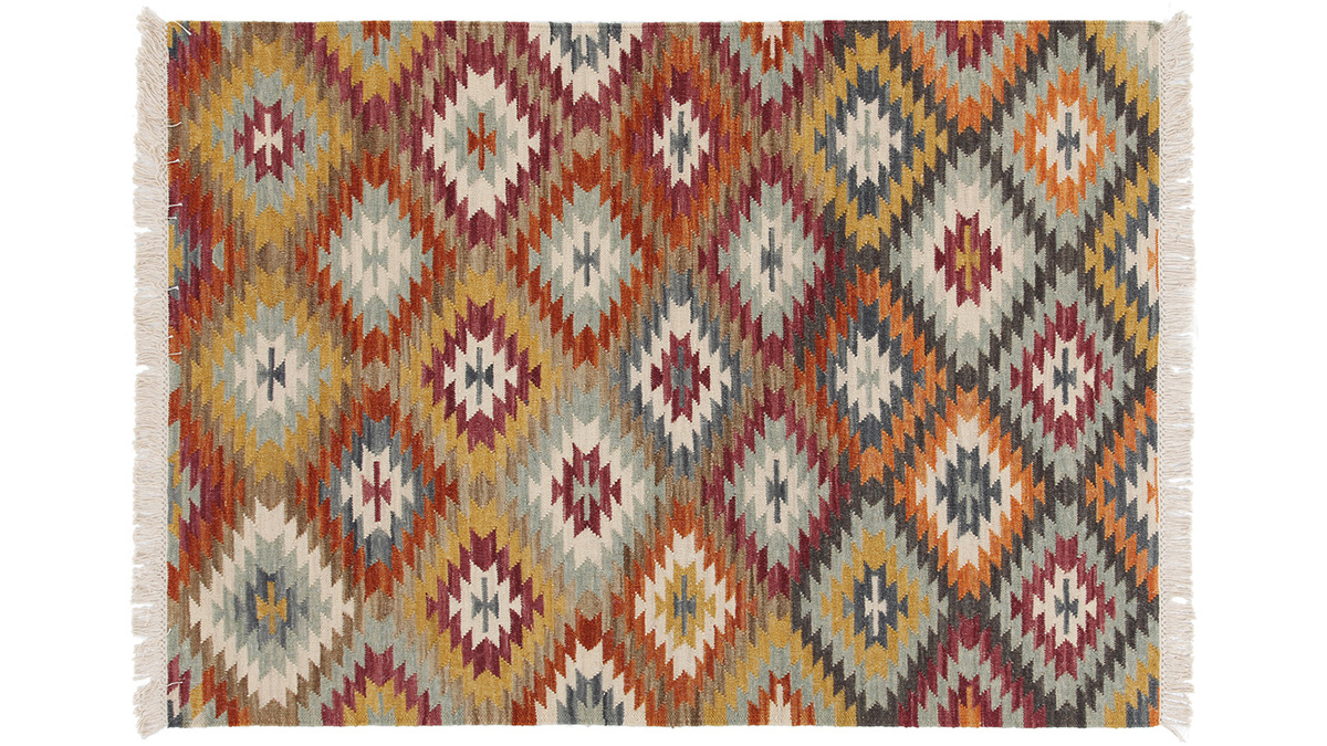 Tappeto kilim tessuto a mano in lana e cotone 160 x 230 cm CHEYENE