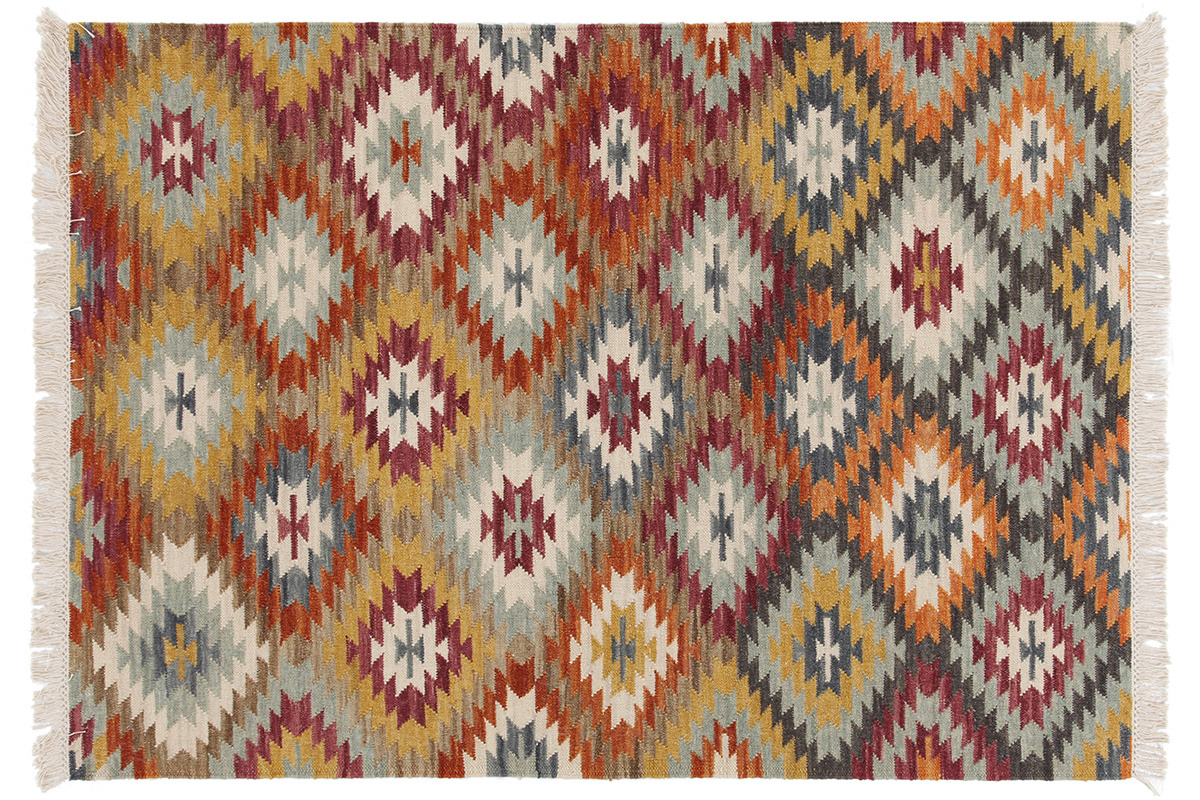 Tappeto kilim tessuto a mano in lana e cotone 160 x 230 cm CHEYENE