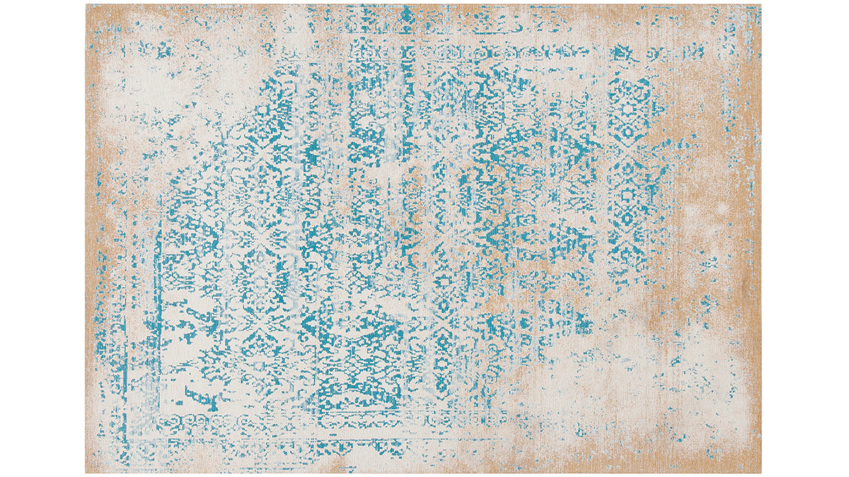 Tappeto motivo astratto cru e blu 160 x 230 cm AZUR
