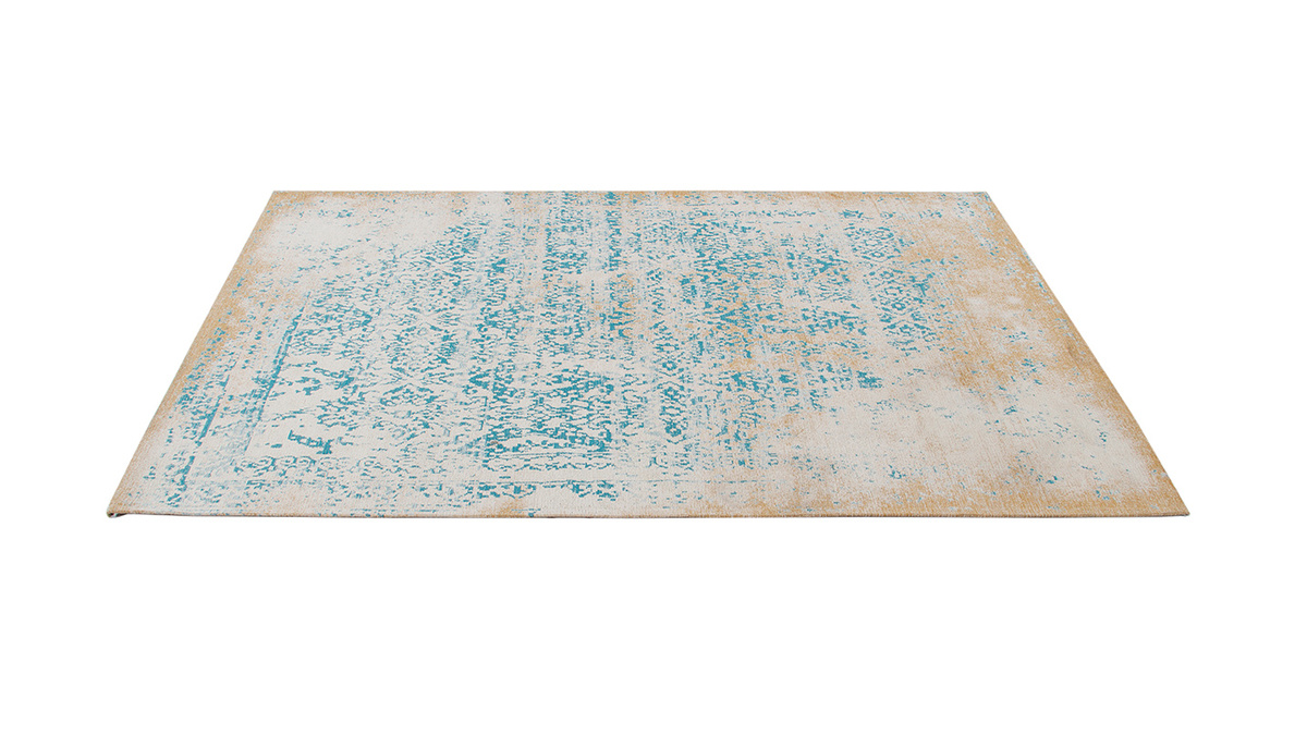 Tappeto motivo astratto cru e blu 160 x 230 cm AZUR