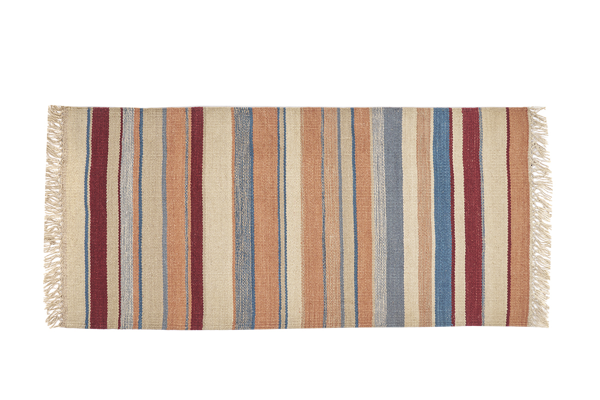Tappeto rettangolare a righe multicolore in cotone 60 x 120 cm SUPLA