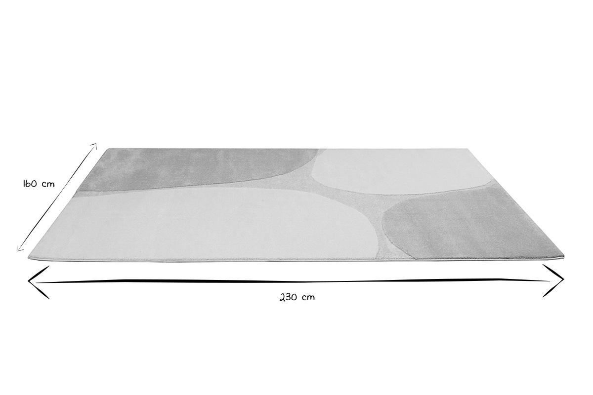 Dimensioni del tappeto rettangolare LUMA beige, 230 cm x 160 cm, in bianco e nero.