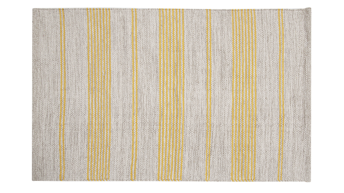 Tappeto rettangolare beige a righe gialle 140 x 200 cm CABOURG