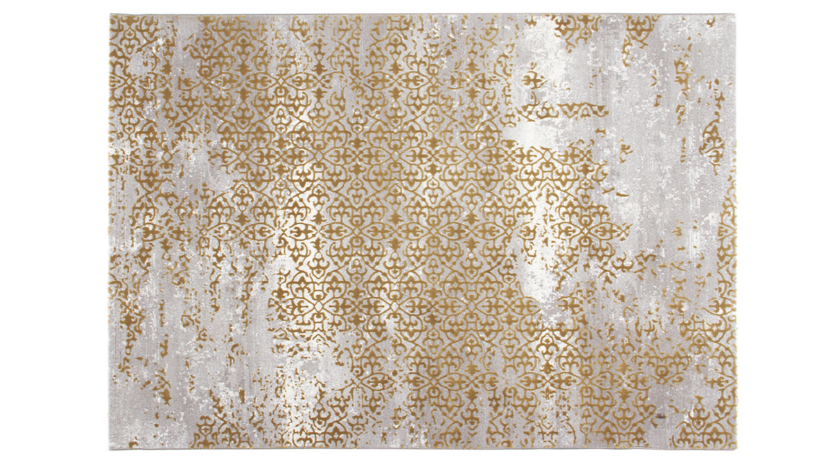 Tappeto rettangolare con motivo arabescato aspetto anticato ocra e grigio  chiaro 160 x 230 cm MARSA - Miliboo