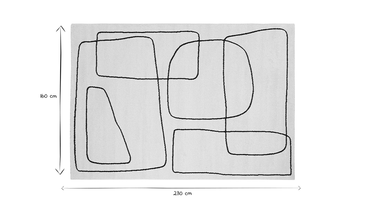 Tappeto rettangolare motivo line art bianco crema e nero 160 x 230 cm TIANA