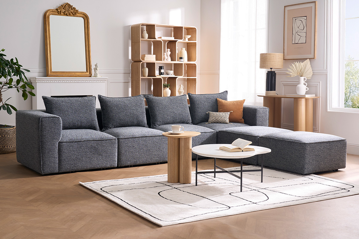 Tappeto rettangolare motivo line art bianco crema e nero 160 x 230 cm TIANA