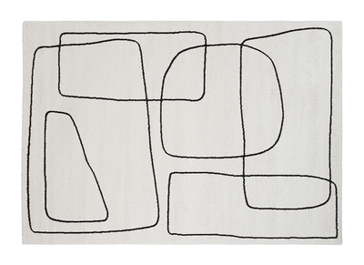 Tappeto rettangolare motivo line art bianco crema e nero 160 x 230 cm TIANA