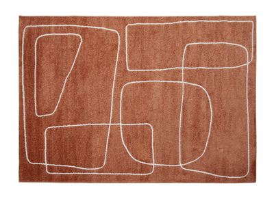 Tappeto rettangolare motivo line art color terracotta e bianco 160 x 230 cm TIANA