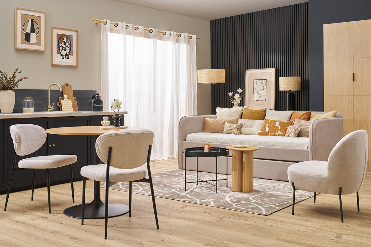 Tappeto rettangolare taupe con motivi line art 160 x 230 cm APOLLINE