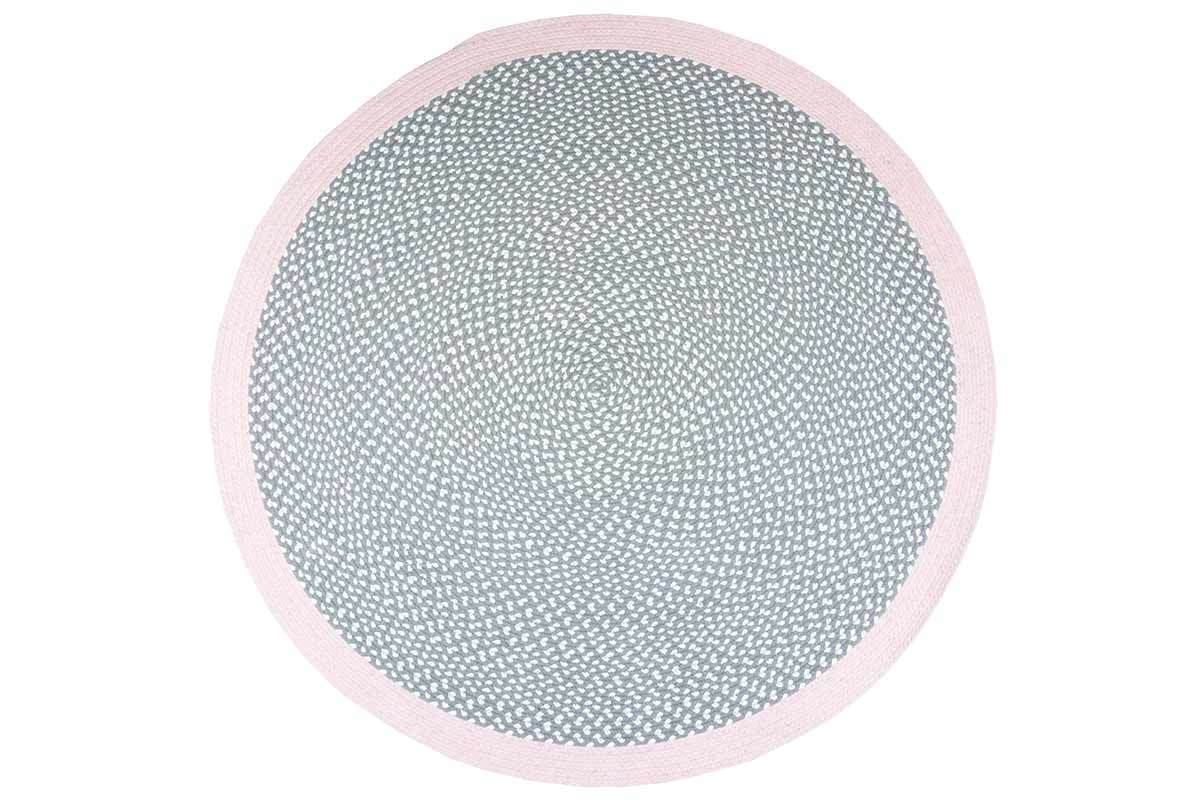 Tappeto rotondo in cotone rosa e grigio 120 cm BRENDA