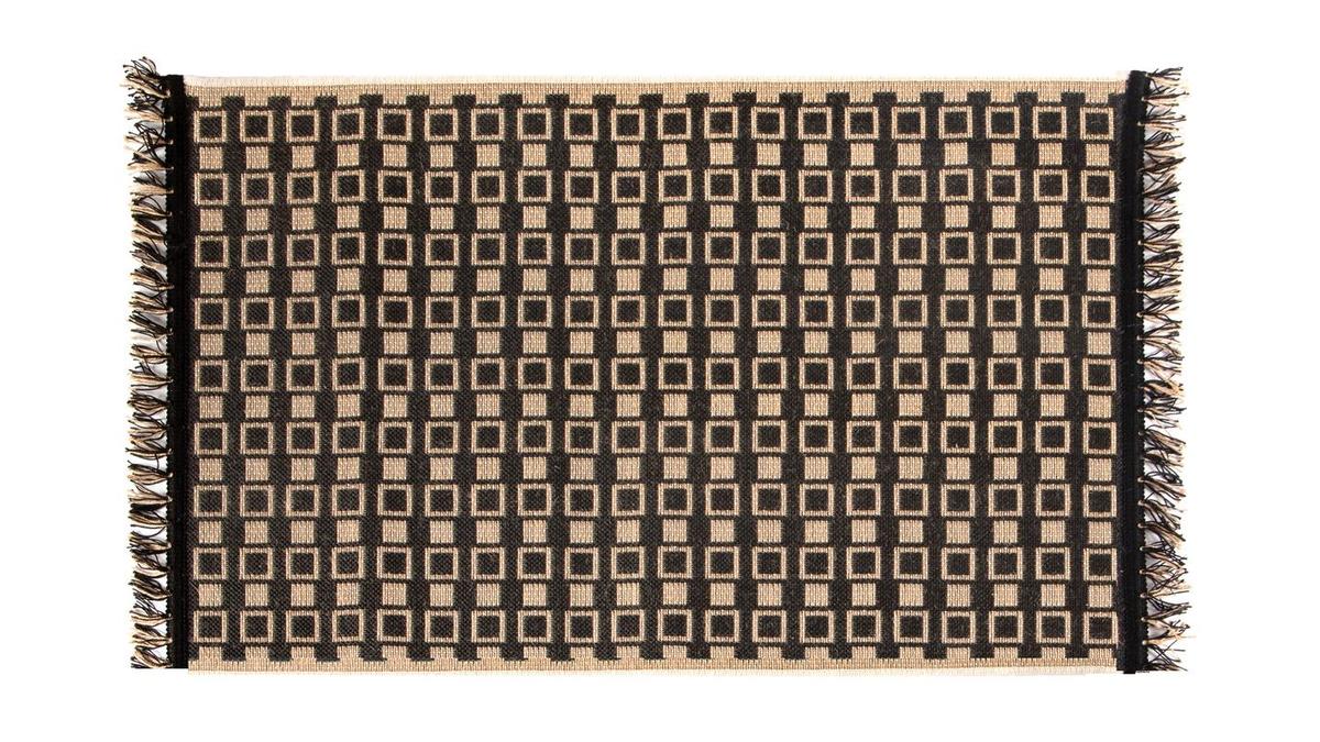 Tappeto / Scendiletto con motivo grafico naturale e nero 60 x 110 cm DAMA
