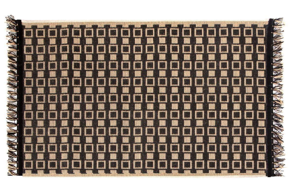 Tappeto / Scendiletto con motivo grafico naturale e nero 60 x 110 cm DAMA