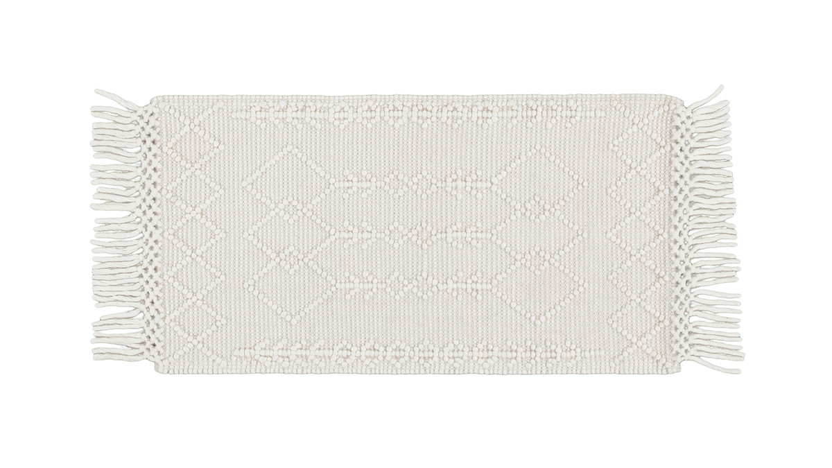 Tappeto tessuto a mano cru con motivi a rilievo e frange 60 x 120 cm DENALI