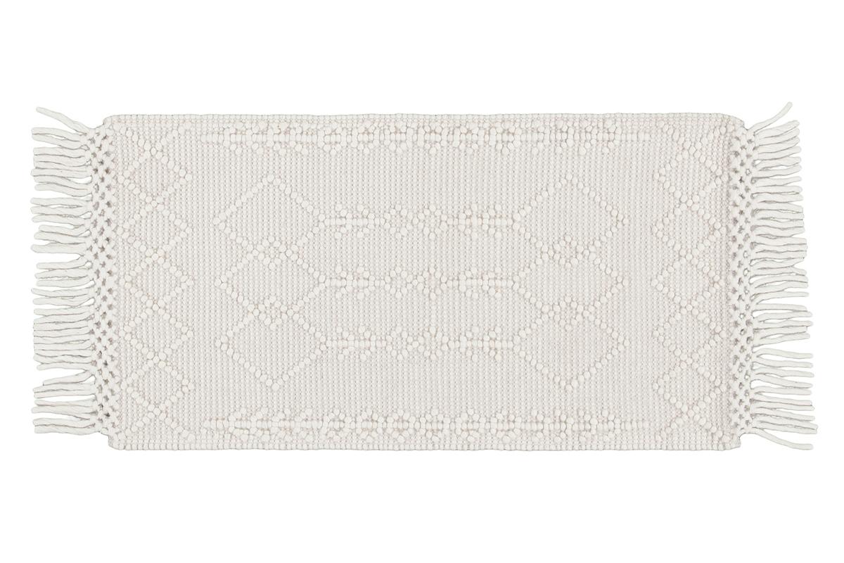 Tappeto tessuto a mano cru con motivi a rilievo e frange 60 x 120 cm DENALI