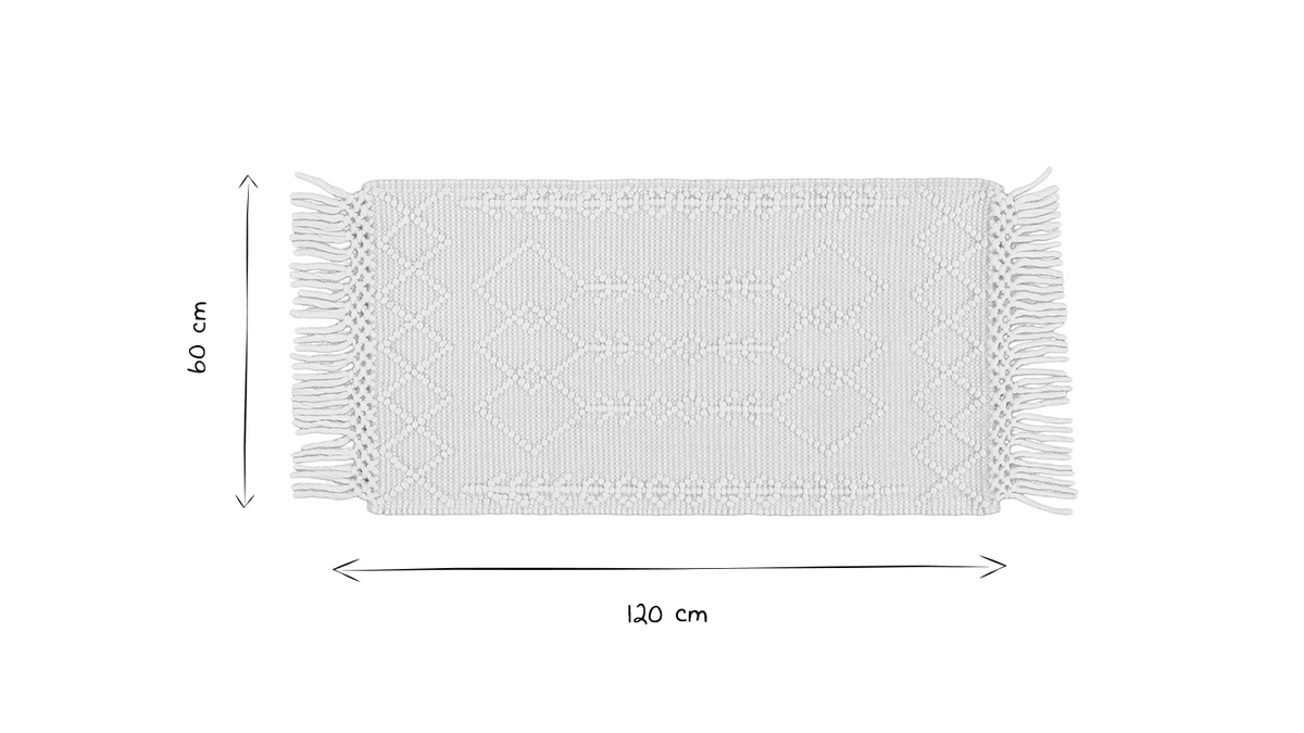 Tappeto tessuto a mano cru con motivi a rilievo e frange 60 x 120 cm DENALI