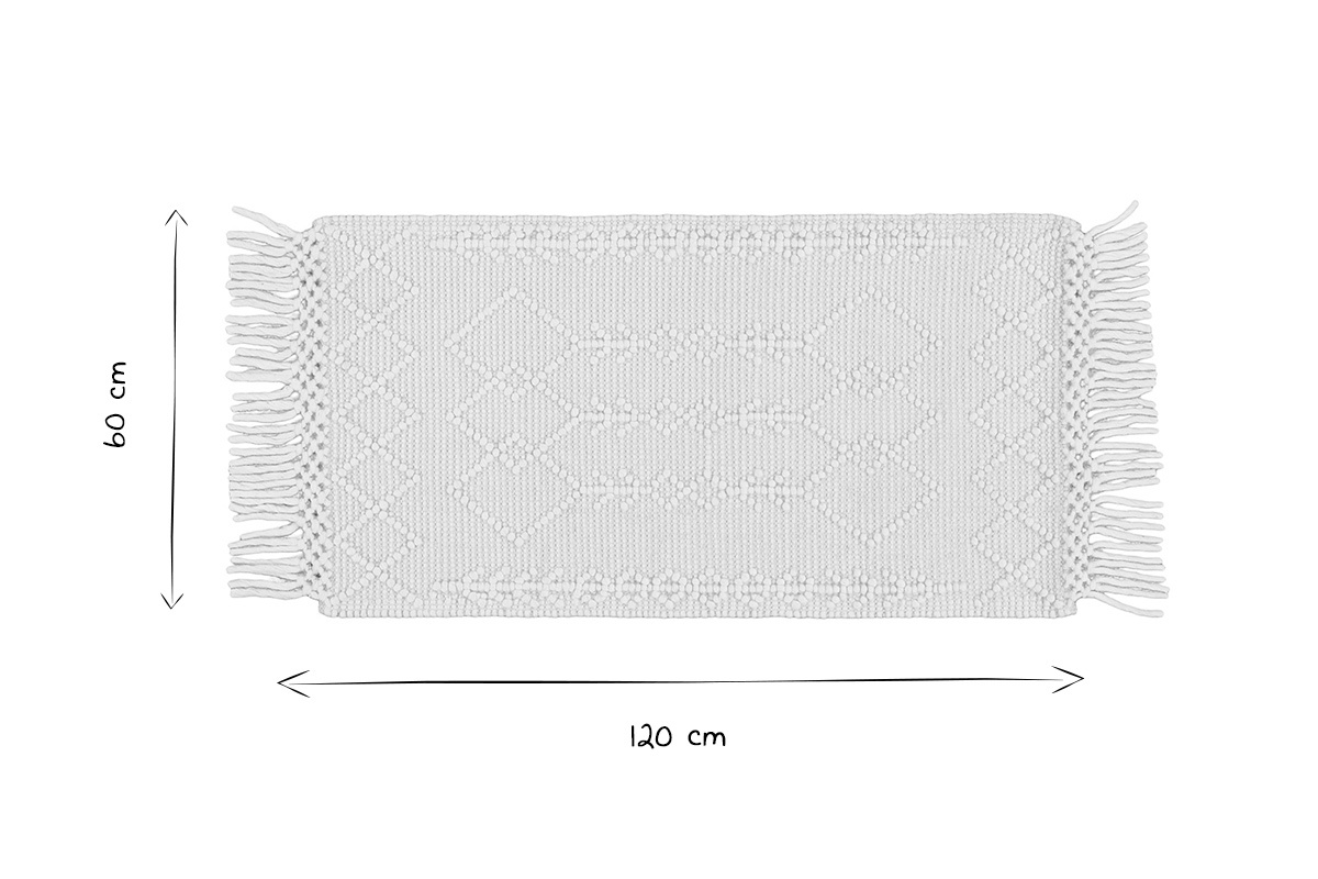 Tappeto tessuto a mano cru con motivi a rilievo e frange 60 x 120 cm DENALI