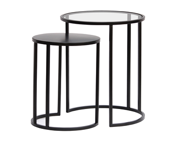 Tavoli da caffè estraibili in vetro temperato e metallo nero TAHL