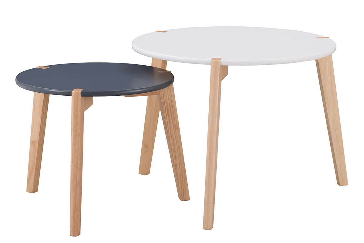 Tavolini a scomparsa design Grigio e Bianco con gambe in legno chiaro lotto di 2 KOBE