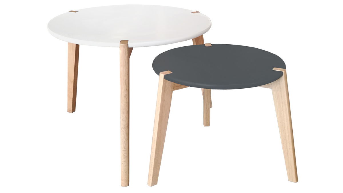 Tavolini a scomparsa design Grigio e Bianco con gambe in legno chiaro lotto di 2 KOBE