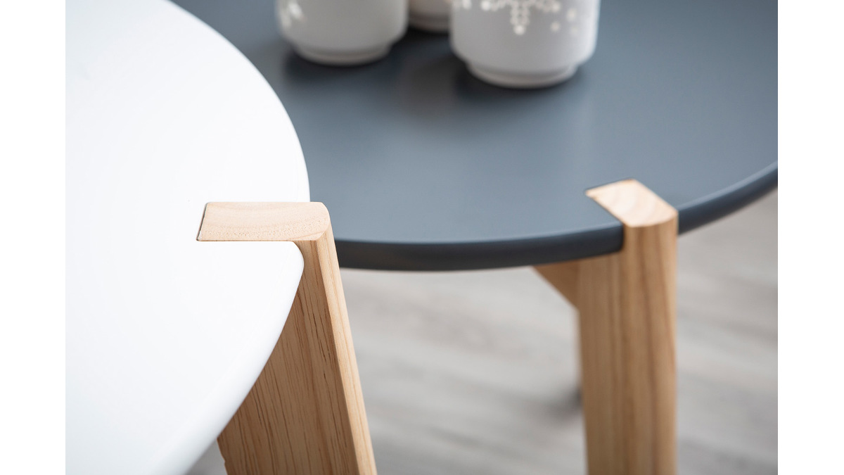 Tavolini a scomparsa design Grigio e Bianco con gambe in legno chiaro lotto di 2 KOBE
