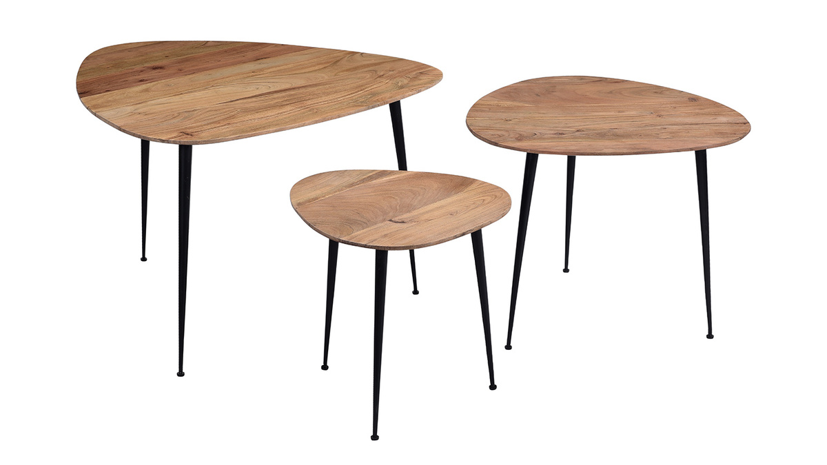 Tavolini a scomparsa in acacia e metallo (gruppo di 3) STONES