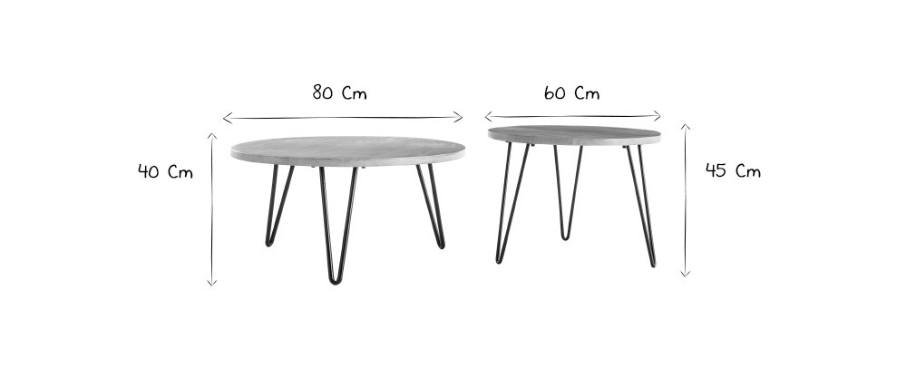 Tavolini a scomparsa rotondi in mango e metallo (lotto di 2) VIBES