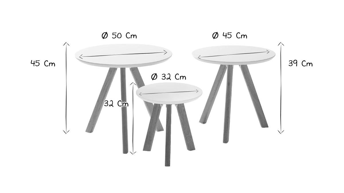 Tavolini annidati scandinavi rotondi bianco e legno (set di 3) TENO