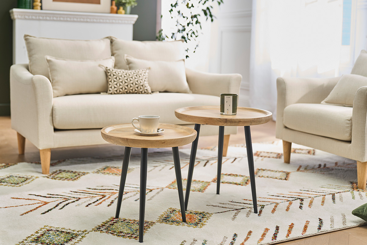 Tavolini bassi a scomparsa in mango e metallo PYTA