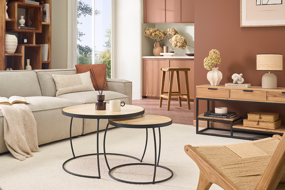 Tavolini bassi a scomparsa mango e metallo BARREL