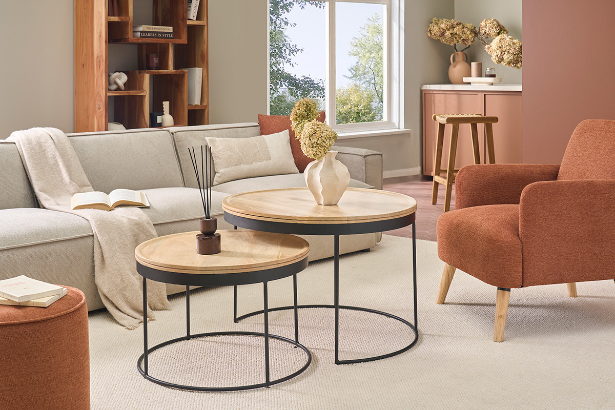 Tavolini bassi a scomparsa mango e metallo LEDGE